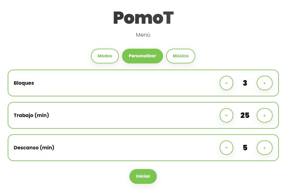 Captura de personalización de PomoT